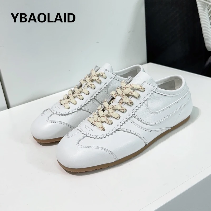 

Новинка Весна 2024 Роскошные повседневные туфли из натуральной кожи в стиле пэчворк для женщин универсальная спортивная обувь на плоской подошве с круглым носком для женщин