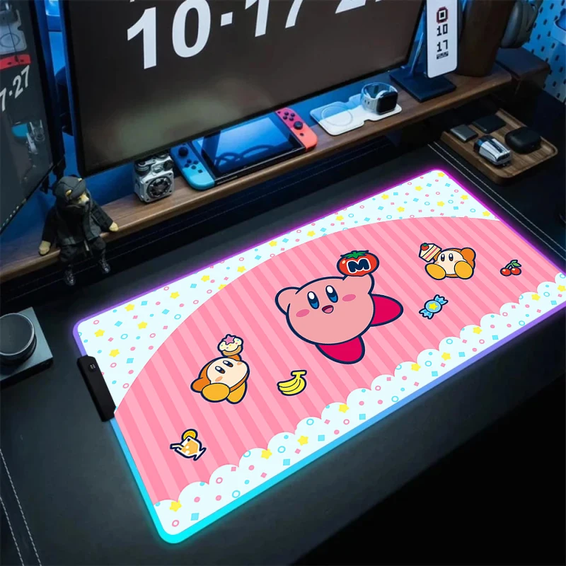 

Kawaii Cartoon K-Kirbys RGB Mousepad Xxl LED Backlight Gaming Desk Accessories Keyboard Mat Deskmat Mats Anime Mause Gamer Pads