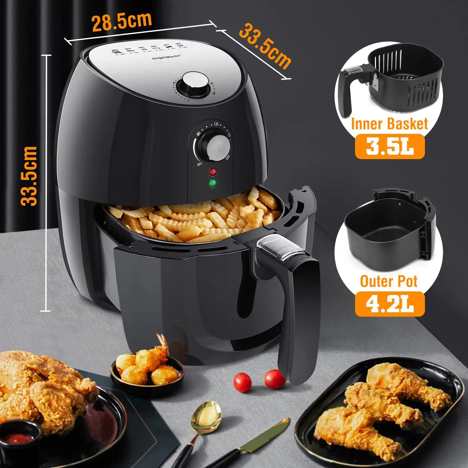 Oil Free Air Fryer, 6 Modes Preconfigured, 3,5 Liter Capacity, Non-stick  Removable Basket, Temperature Adjustable 80 ℃ to 200 ℃, 30 Minute Timer,  BPA