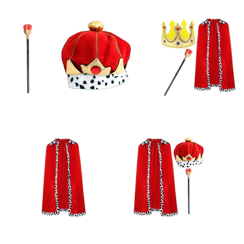 

N80C King Cloak Costume Set for Kids Red Halloween Cosplays Costume Set