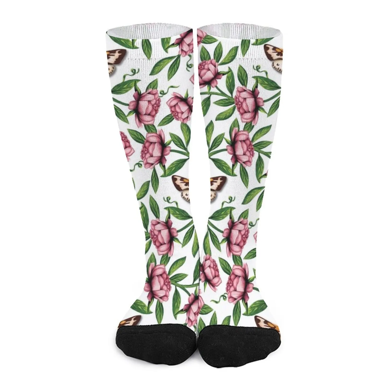 

Pink Peonies and Moths Insect Pattern Socks sports socks men MEN FASHION Men's socks Cartoon characters socks