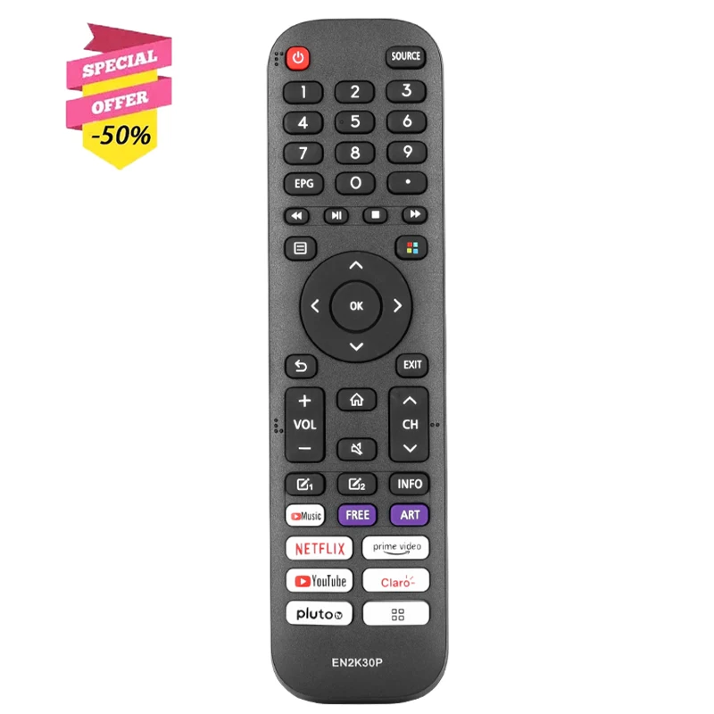 Telecomando En2K30P Per Hisense Smart Tv 43 H77G 43 V6G 43 A60G 50 A60G 50 A60H 55 H6G 55 H77G Con Netflix Primevideo E Youtube