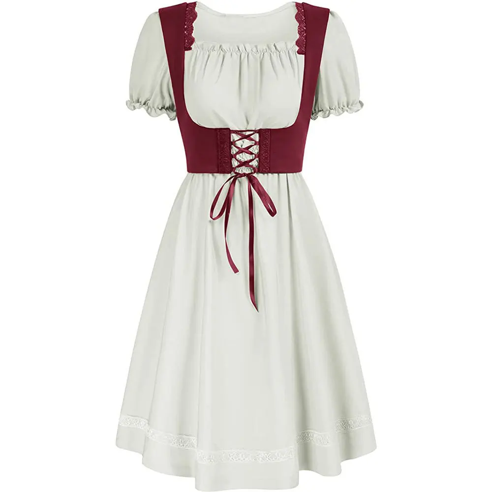

Medieval Retro Square Neck Short Sleeved Dress Renaissance Female Skirt Ball Dress