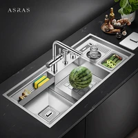 Large Size SUS 304 Stainless Steel Cup Rinser kitchen Sink 220mm Depth 4mm Thickness Handmade kitchen Sinks With Trash Can 1