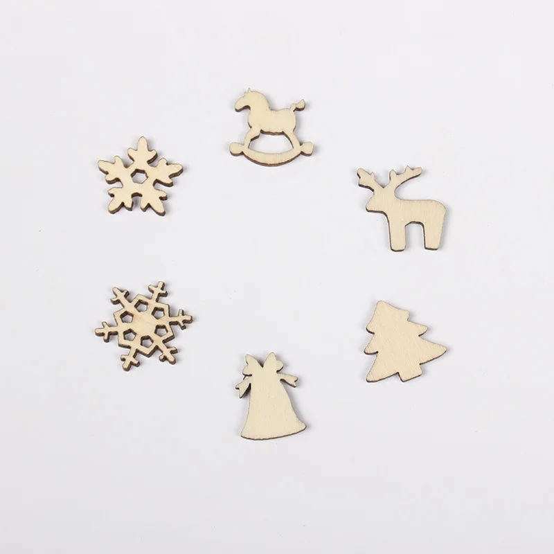 100Pcs Christmas Decorative Wood Chips Natural Wooden DIY Christmas Tree Hanging Pendant HomeDecor Christmas WoodChip Craft Gift