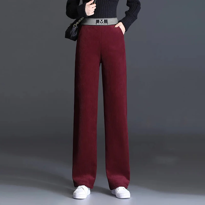 Winter Lambswool Wide Leg Pants High Waist Thicken Warm Spodnie Baggy Oversized Straight Trousers Women Fleece Lined Pantalones