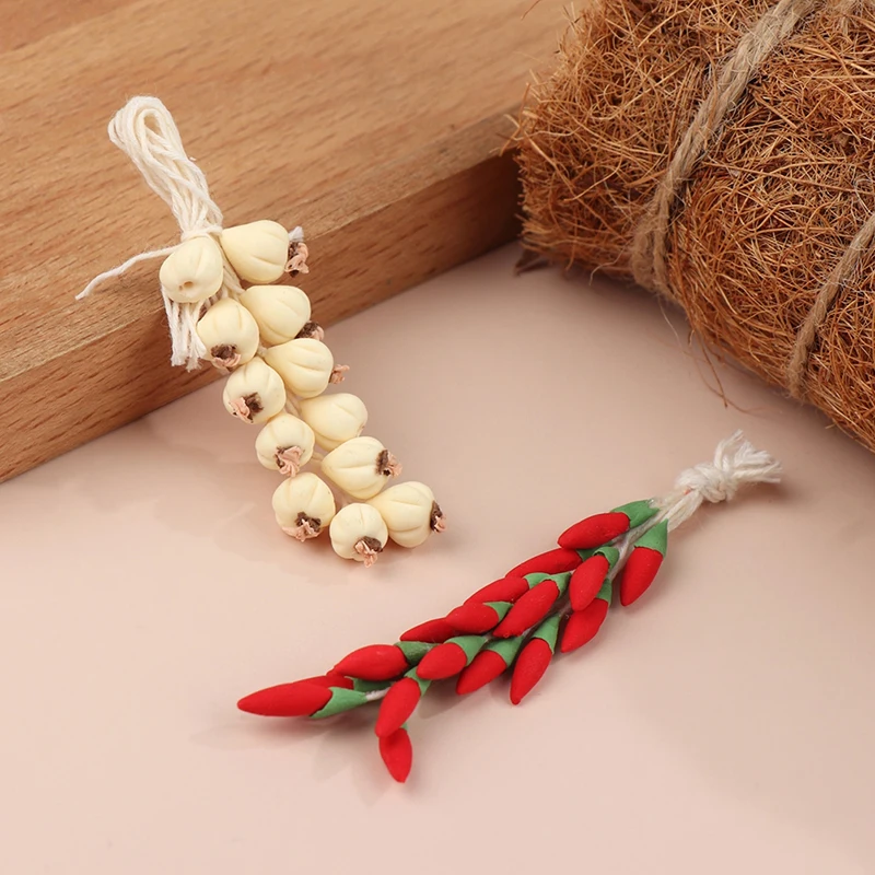 1String 1:12 Dollhouse Miniature Garlic Chili Condiment Model Kitchen Food Accessories For Doll House Decor Kids Play Toys