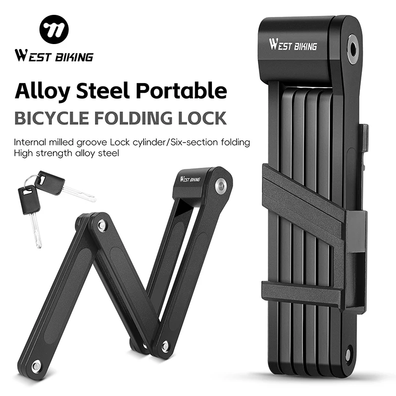 WEST BIKING Bicycle Folding Lock 2 Keys 87cm High Security Alloy Steel Lock For MTB Road Bike E-Bike Anti-Theft Foldable Lock