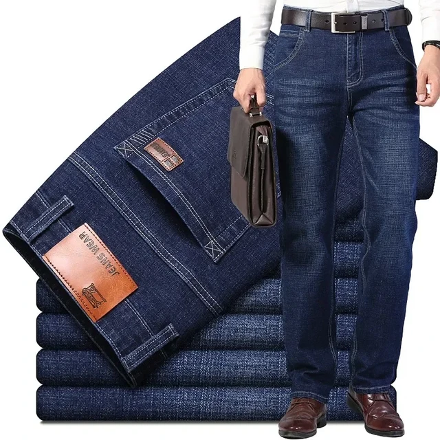 2024 New Men's Stretch Regular Fit Jeans Business Casual Classic Style  Fashion Denim Trousers Male Black Blue Gray Pants - AliExpress