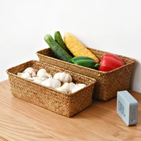 Woven Seagrass Wicker Storage Basket Rectangular Straw Rattan Basket Multipurpose Fruit Cosmetic Sundries Storage Organizer 2