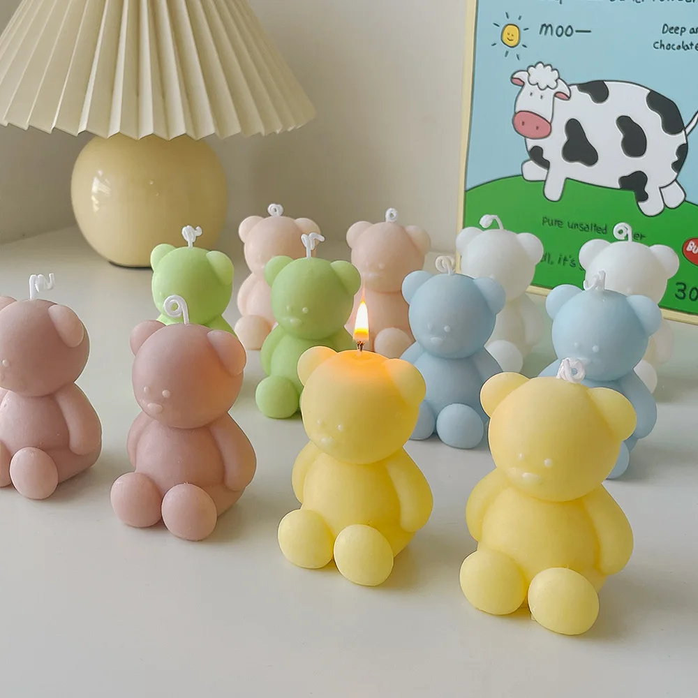 

Cartoon Pink Bear Cake Topper Scented Candle Decoration Holiday Fragrance Favor Happy Birthday Gift Handmade Cute Baking Supplie