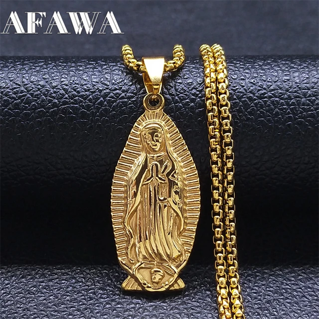 Virgin Mary Pendant Necklace Women Gold Color Stainless Steel  