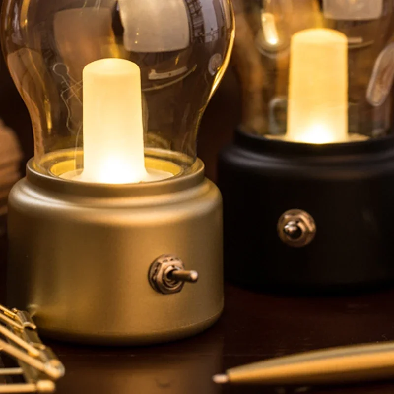 Retro Light Bulb LED Night Light Creative Classical Style Cordless Desk Bedside Portable Atmosphere Decorative