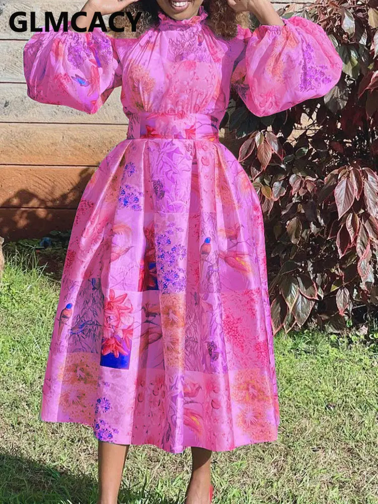 

Women Puff Sleeve Floral Printed Midi Dress
