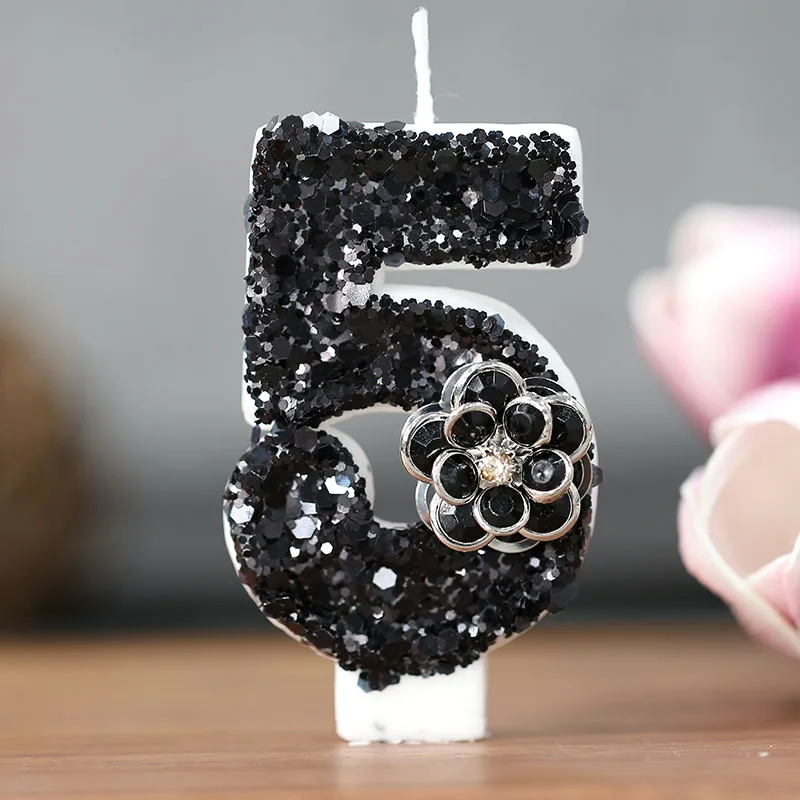 Elegant Black Rose Number Candles