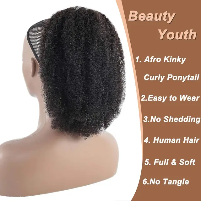 Synthetic Afro Puff Drawstring Ponytail Extension for Black Women Short Afro Curly Clip On Kinky Drawstring Bun 2