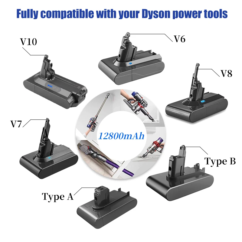 Сменный аккумулятор для пылесоса Dyson V6 V7 V8 V10 тип A/B 12800 мАч |