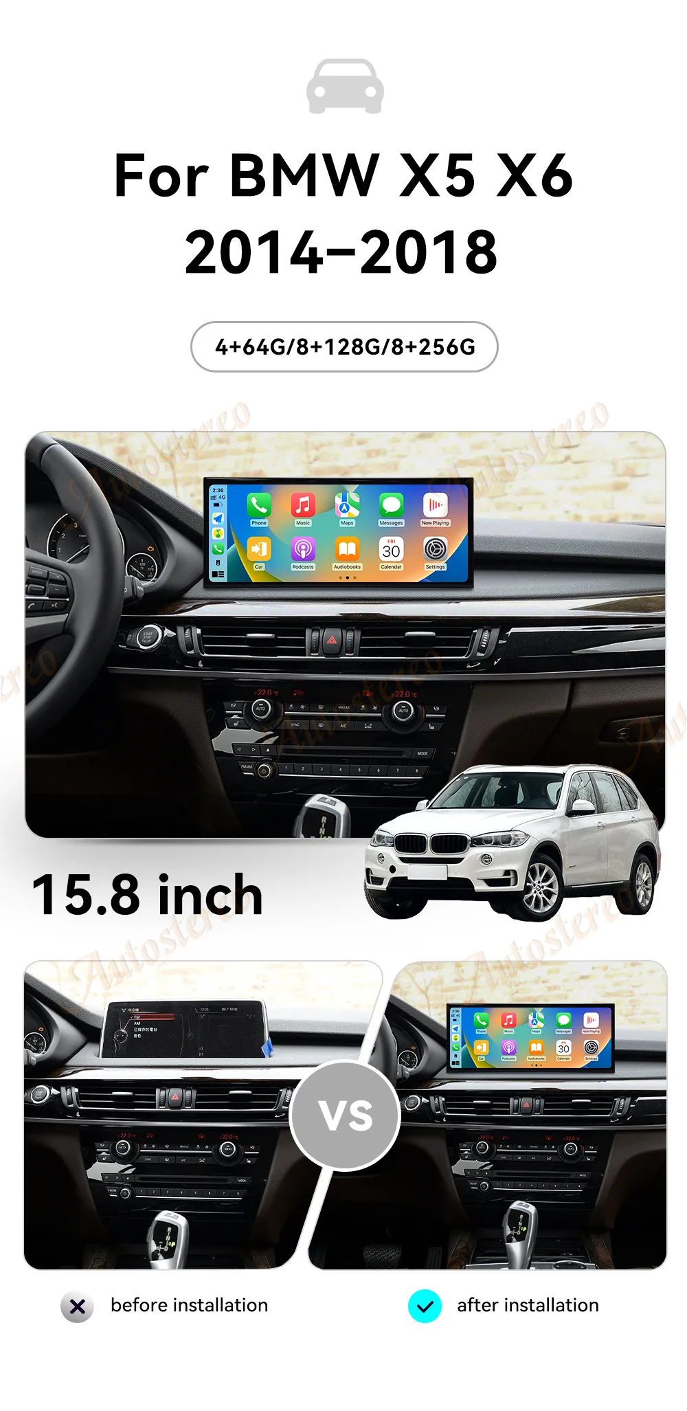 15.8 Inch Qualcomm Android 13 Carplay For BMW X5 F15 X6 F16 X5M Car Multimedia P