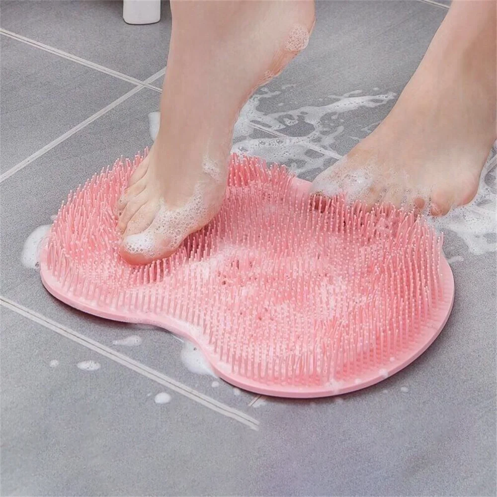 Silicone Rub Back Brush Bathroom Non-slip Wash Foot Pad Massage Shower Mat with Sucker Bath Massage Foot Exfoliating Brush Pad