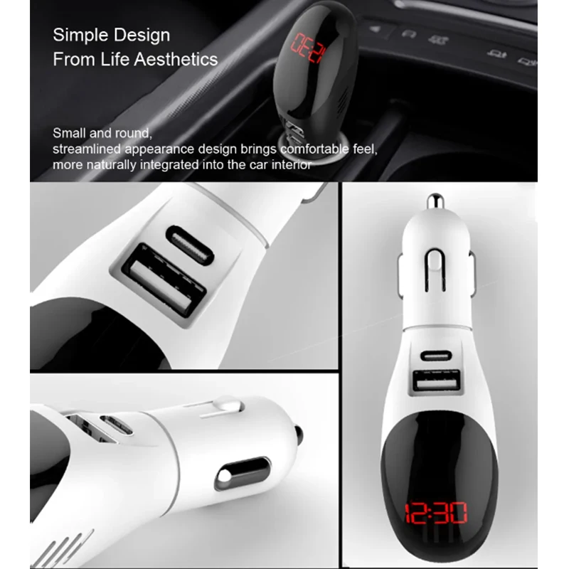 New Car Air Purifier 12V Dual USB+Type C Port Fast Charger Anion Lonic Purifiers Oxygen Bar Ionizer Freshener Vehicle Accessory 6