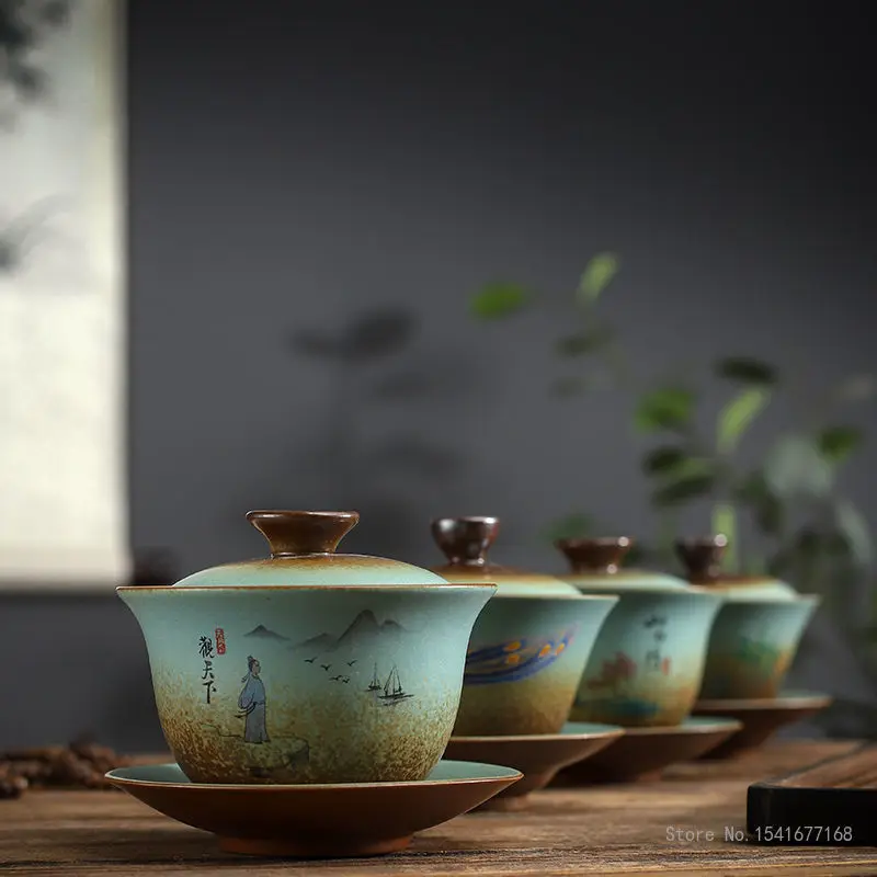 

Креативные чаши Chaishao с покрытием из трех радужных глазурных материалов, винтажная керамическая Бытовая китайская глиняная чайная чаша для пивоварения, 1 шт.