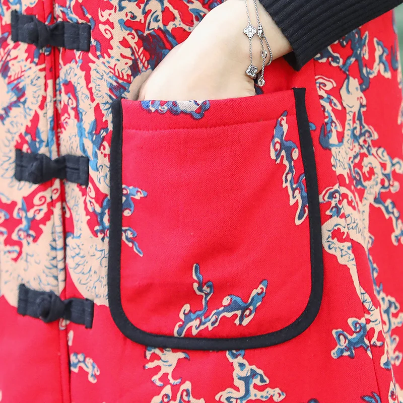 Ethnic Style Sleeveless Jacket Women Vintage Casual Chinese Vest Autumn Winter Thicken Female Loose Mid-length Waistcoat women cheongsam waistcoat