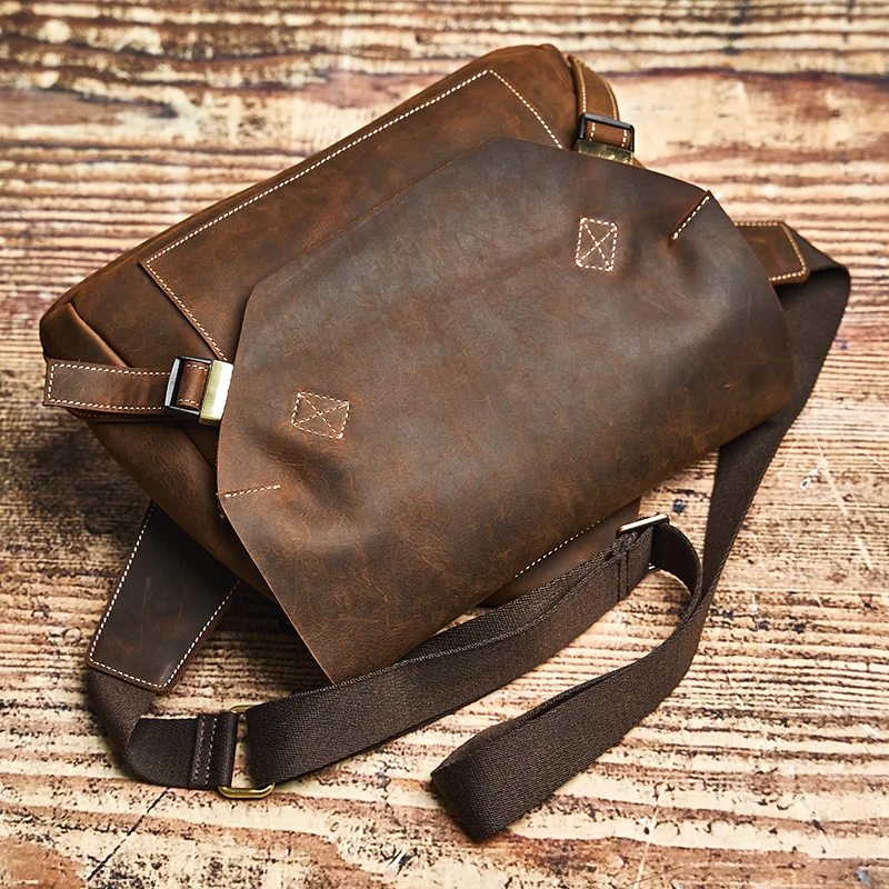 Nupugoo Herren Echt leder Umhängetasche Retro Umhängetasche Umhängetasche tägliche Pendler tasche Rindsleder große Kapazität Tasche – Detail 8