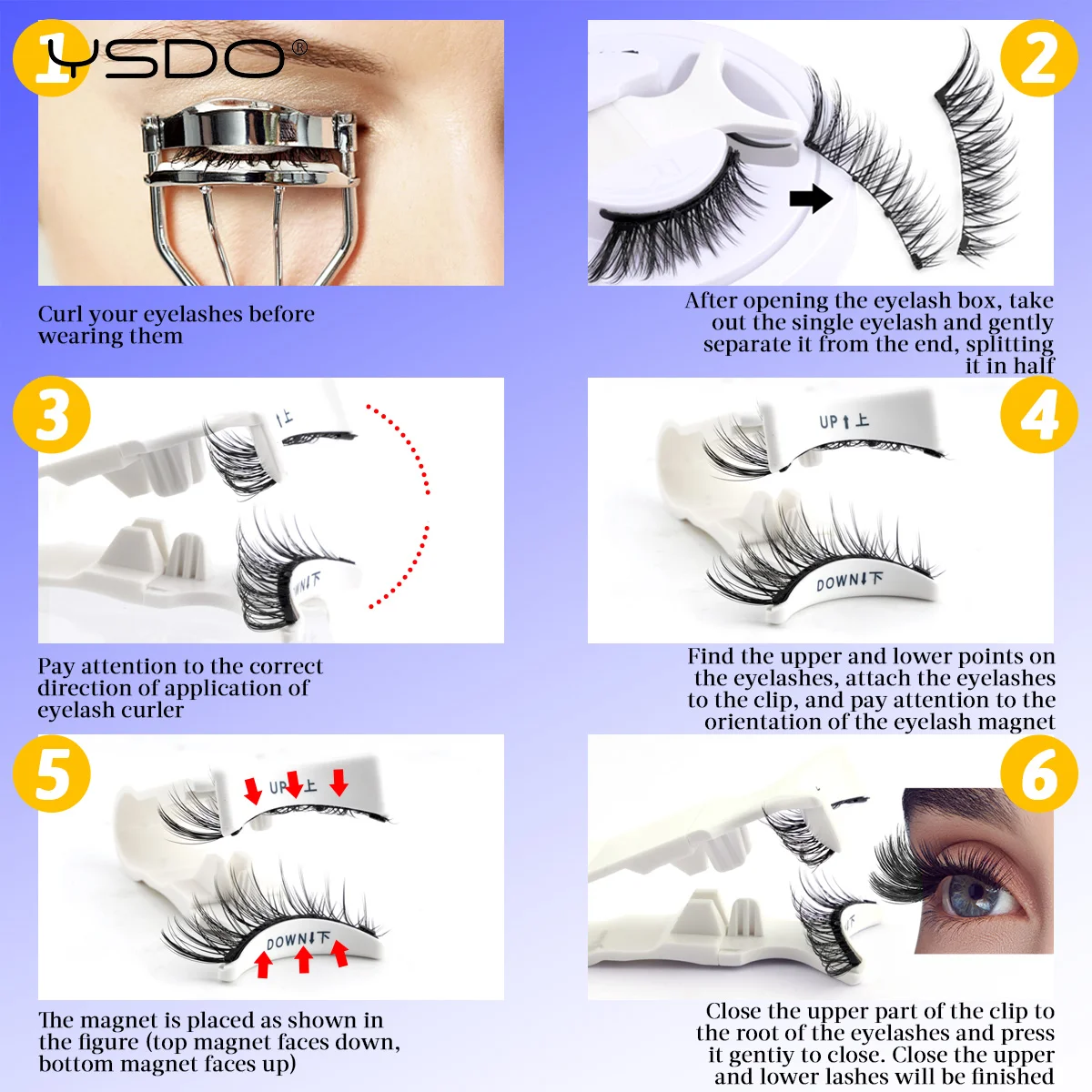 Magnetic Lashes 1 Pair No Glue Needed 3-Step Press On False Eyelash fake eyelashes
