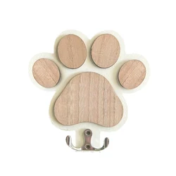 Paw Print Wooden Leash and Coat Hanger - Decorative Dog Lover's Wall Hook (WHITE)