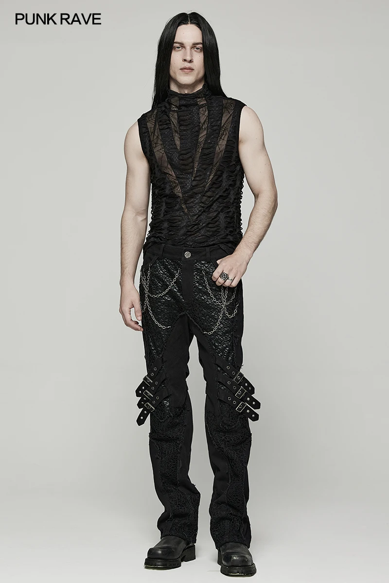 PUNK RAVE-Chaleco gótico asimétrico de malla con dientes afilados