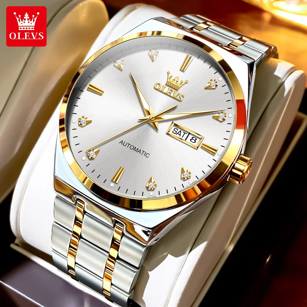 Reloj mecánico automático OLEVS 9811 para hombre, de negocios, clásico, de moda, con diamantes, doble calendario, resistente al agua, de marca de lujo._voghion.com