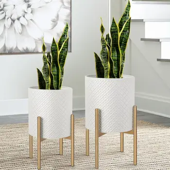Mid Century Metal Planters Set of 2 1