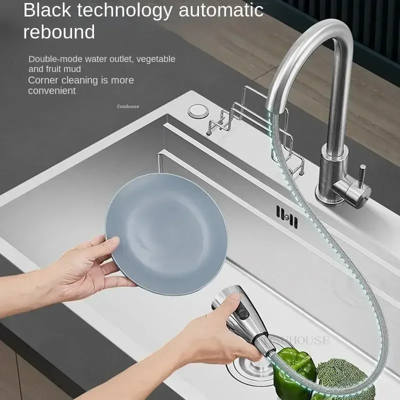 Stainless Steel Kitchen Sink Bar Single Basin Multi-function Kitchen Dish Sink with Knife Holder Home Nano Large Single-slot ZZ