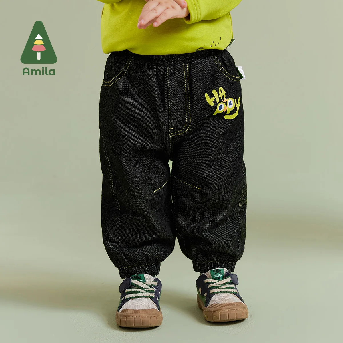 

Amila Baby Boy Jeans 2023 Winter New Multicolour Fleecing Reactive Printing Fashion Warm Baby Clothing
