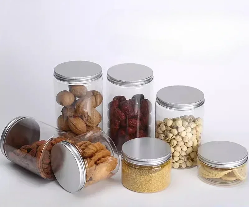 10pcs Aluminum Silver Lid Sealed Jar Food Grade Transparent PET Empty Plastic Bottle Snack Candy Biscuit Storage Packing Bucket 5