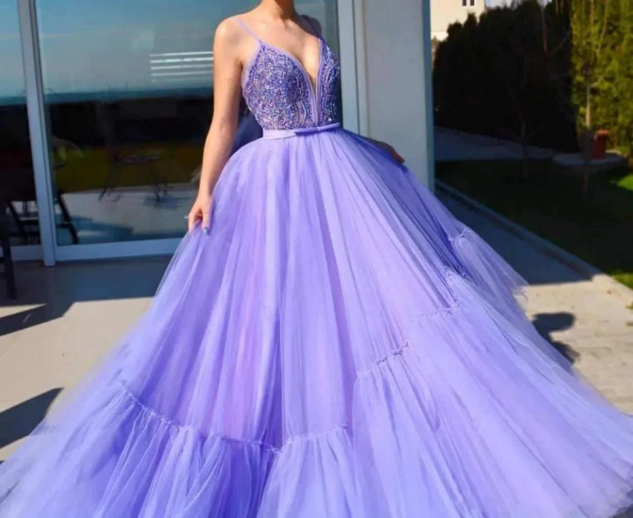 

Beautiful Prom Dress Sexy Spaghetti Straps Bead Appliques A-Line Tulle Long Evening Party Gowns Vestidos de festa Robe de soirée