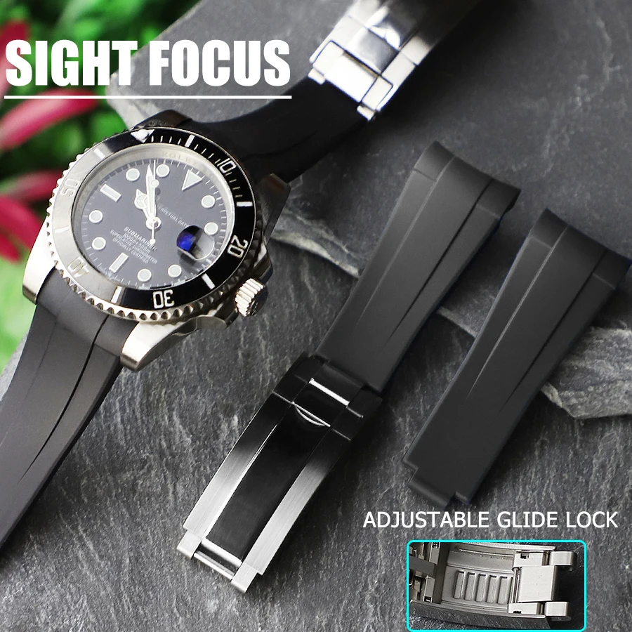 Cinturino In Gomma Con Estremità Curva Da 20Mm Per Rolex Submariner Yachtmaster Gmt Daytona Explorer Cinturino Per Orologio Cinturino Glidelock