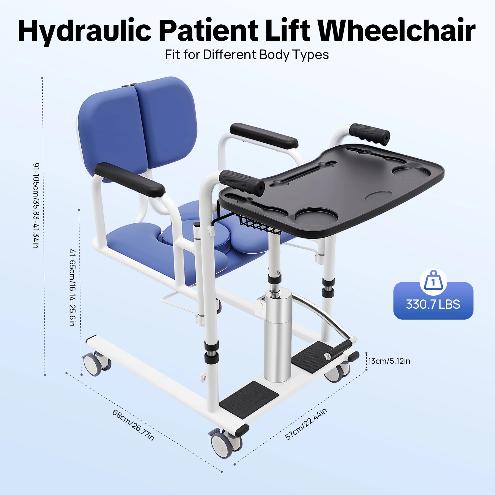 Hydraulischer Patientenlifter Tragbarer Nahtloser Stahl-Transportrollstuhl mit 4 Rädern 150kg Tragfähigkeit für Senioren – Detail 4