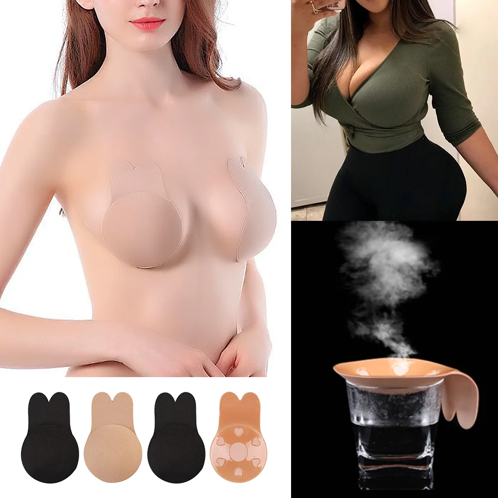 

WEICHENS Women Self Adhesive Silicone Bras Strapless Invisible Push Up Bra Reusable Sticky Breast Lift Tape Rabbit Nipple Covers