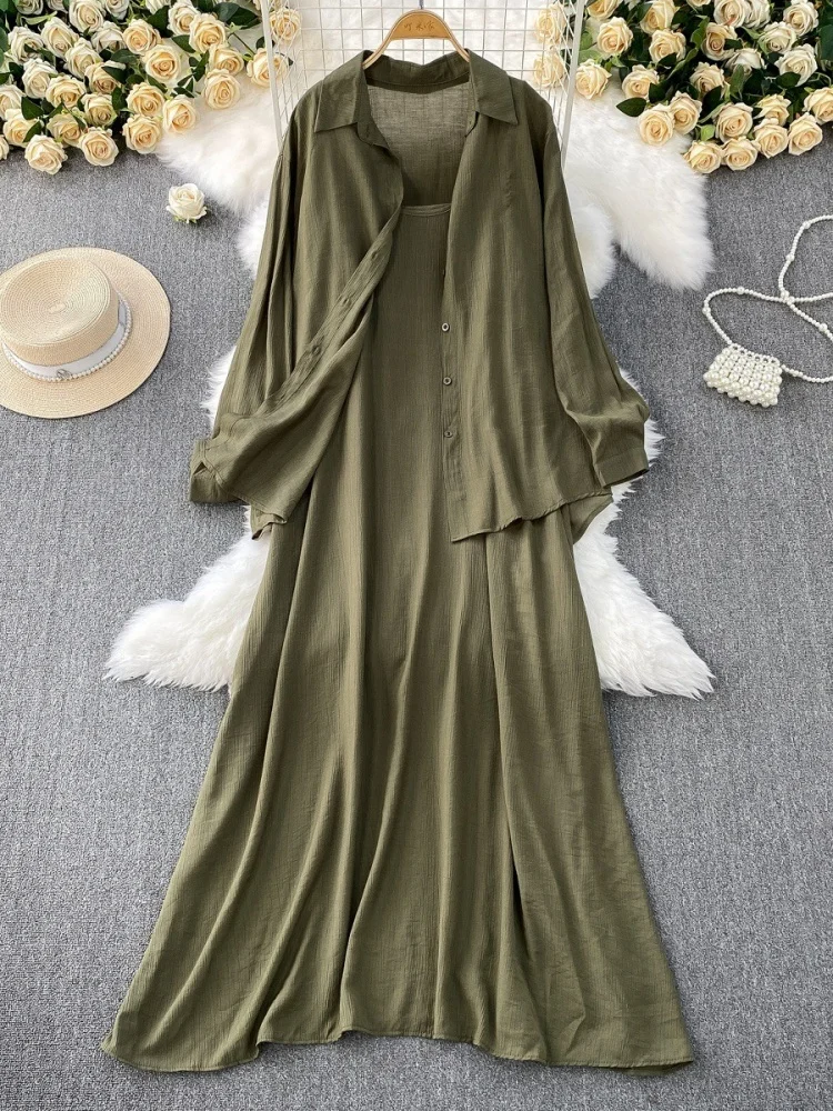 Wmstar Two Piece Set Women Wholesale Laid Back Style Casual Loose Top with A Thin Long Sleeved Shirt Slimming Halter 2025