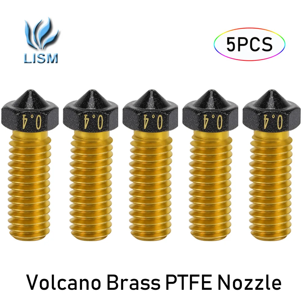 

5PCS Top Quality Brass Volcano Nozzle 3D Printer Volcano PTFE Coated Brass Nozzle For Volcano Hotend M6 Extruder Nozzle