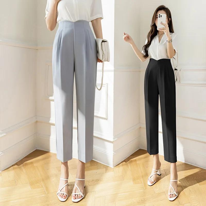 

Real Shot Video Three Standard Niche Temperament Casual Suit Pants Female 2022 New High Waist Ankle-Length Cigarette Pants OL