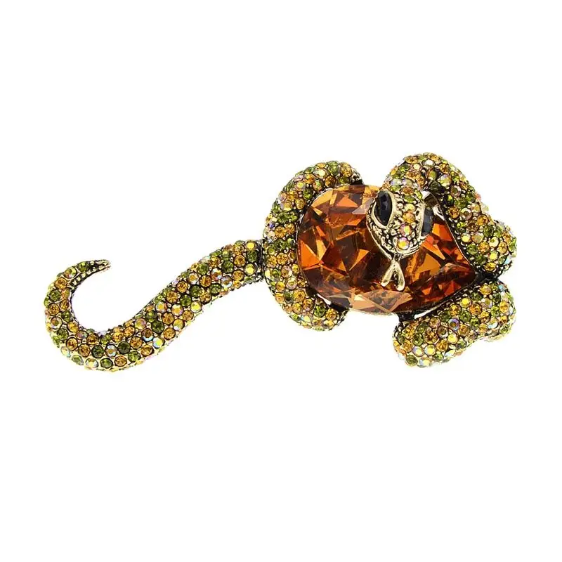 

CINDY XIANG Rhinestone Large Snake And Stone Brooch Women Statement Animal Pins Wonter Coat Accessories Gift