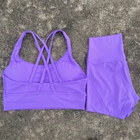 Yoga Clothes Set 2 Piece Gym Sports Shorts Set Women Cross Back Bra Top High Waist Shorts Fitness Suit Running Workout Tracksuit - Image 4