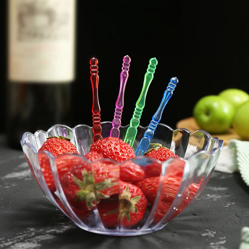 Mini Color Transparent Disposable Forks For Party BBQ Sticks Picks Skewer Set Home Dining Plastic Food Cake Fruit Fork 80pcs