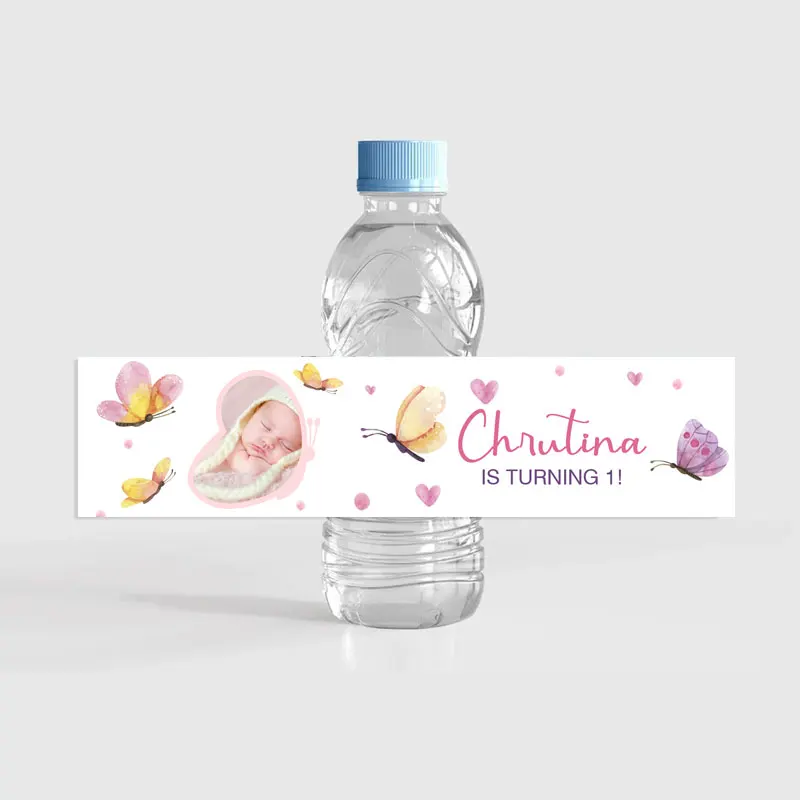 Custom Personalized Butterfly Birthday Party Water Bottle Stickers Floral Bottle Labels Girl Happy Birhday Baptism Wedding Decor