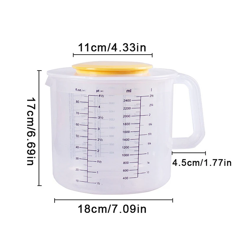 Large Capacity Baking Measuring Cup 2.5L Scale Kitchen Tool Mixing Bowl with Lid Transparent Plastic Mixing Cup for Home Tools