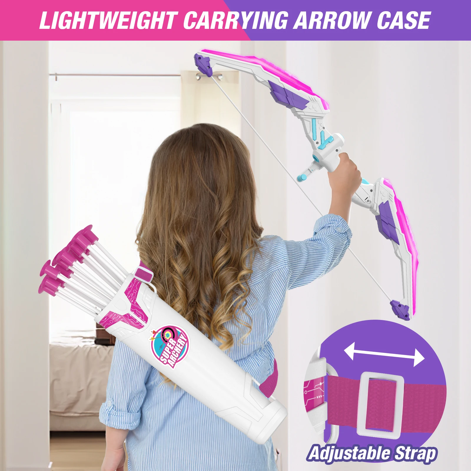 2 Pack Archery Set - Includes 2 Bows, 24 Suction Cup Arrows & 2 Quivers & Standing Target, Outdoor Light Up Toys for Boys Girls 4