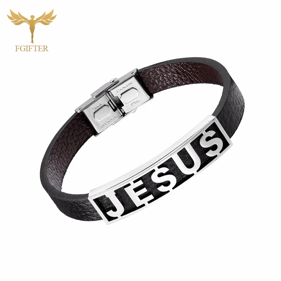 Religious Christian Jesus Bracelets Stainless Steel Leather Cuff Bangles Jewelry Accessories Gifts for Women Men 4