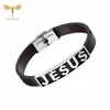 Religious Christian Jesus Bracelets Stainless Steel Leather Cuff Bangles Jewelry Accessories Gifts for Women Men 4